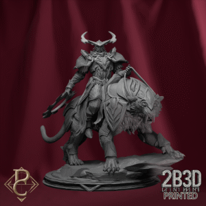 3D render of Alsham on Stellar Tiger miniature mounted on a base, designed by Parasite Collectibles and printed by 2B3D Printed.