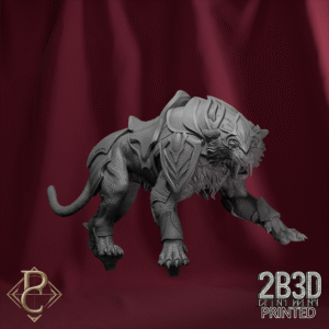 3D render of Stellar Tiger miniature without base, designed by Parasite Collectibles and printed by 2B3D Printed.