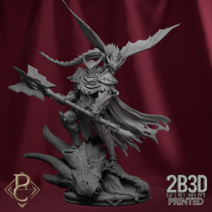 3D render of Lord Venator mounted on dragon with scenic base, designed by Parasite Collectibles and printed by 2B3D Printed.