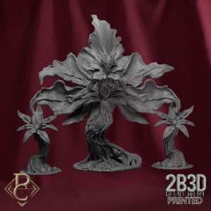 3D render of Cyania Hellflower miniature with base, designed by Parasite Collectibles and printed by 2B3D Printed.