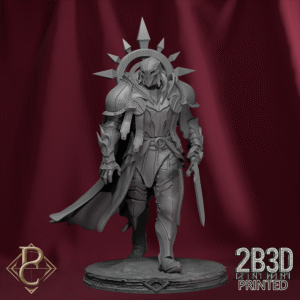 Static render of Thakron miniature with head 1 variant on base, created by Parasite Collectibles and printed by 2B3D Printed.