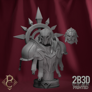 Render of Thakron Bust mounted on base, designed by Parasite Collectibles and printed by 2B3D Printed.