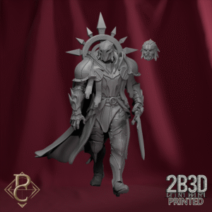 Render showing both head options for Thakron miniature without base, by Parasite Collectibles and 2B3D Printed.