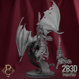 Render of Thakron and Raugar miniature with both head variants, mounted on base.