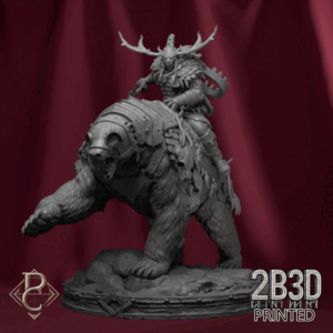 Turntable render of Worfar and the Bear, designed by Parasite Collectibles and printed by 2B3D Printed.