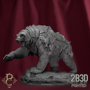 Render of the Bear creature from Worfar the Beastbonded, displayed on a base. Designed by Parasite Collectibles and printed by 2B3D Printed.