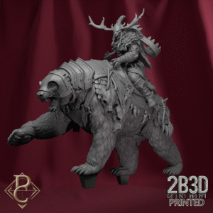Render of Worfar and the Bear miniature without base, showing complete dynamic pose and interaction between both figures.