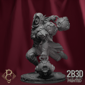 Render of Aerithrian Wind Defender miniature with base, created by Parasite Collectibles and printed by 2B3D Printed.