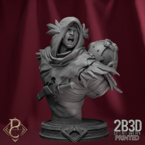 Render of Aerithrian Wind Defender Bust on base, designed by Parasite Collectibles and printed by 2B3D Printed.