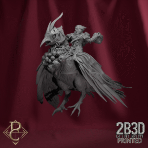 Render of Aerithrian Wind Defender on Emberfinches without base, created by Parasite Collectibles and printed by 2B3D Printed.