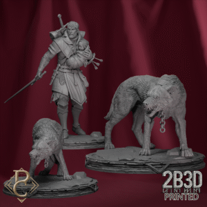 Render of Eon and the Wolves on small base, created by Parasite Collectibles and printed by 2B3D Printed.