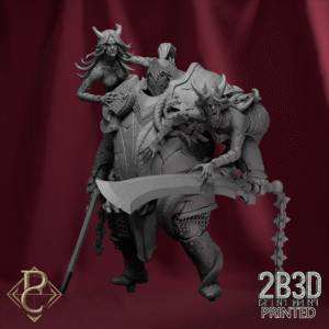 Render of Fathon and the Scylas without base, created by Parasite Collectibles and printed by 2B3D Printed.