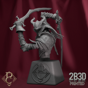 Render of The Sorrow of Terrimor Bust with arms and base, designed by Parasite Collectibles and printed by 2B3D Printed.