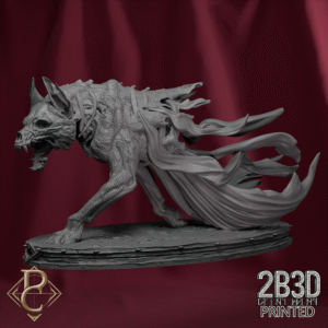 Render of spectral dog with base, designed by Parasite Collectibles and printed by 2B3D Printed.
