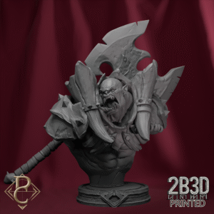Render of Kodark Bust with axe and base, designed by Parasite Collectibles and printed by 2B3D Printed.