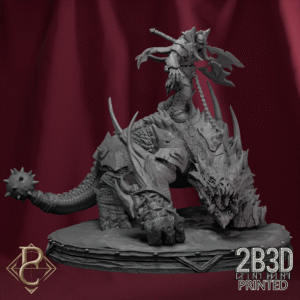 Render of Kodark mounted on lizard with big base, designed by Parasite Collectibles and printed by 2B3D Printed.