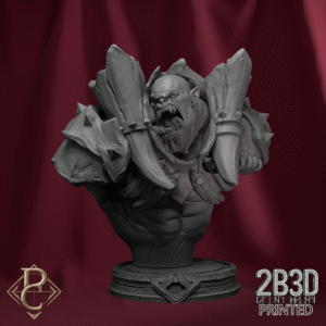 Render of Kodark Bust with base, designed by Parasite Collectibles and printed by 2B3D Printed.