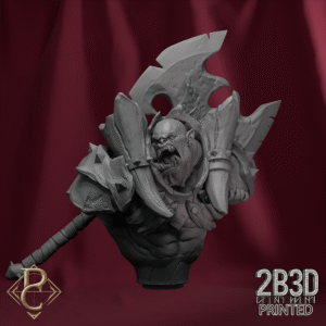 Render of Kodark Bust with axe and no base, created by Parasite Collectibles and printed by 2B3D Printed.