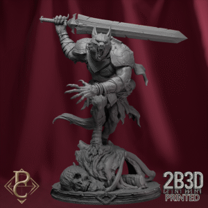 Render of Mat’Ador on Wolf with base, designed by Parasite Collectibles and printed by 2B3D Printed.
