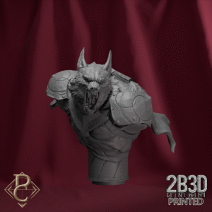 Render of Mat’Ador Wolf Bust without base, created by Parasite Collectibles and printed by 2B3D Printed.