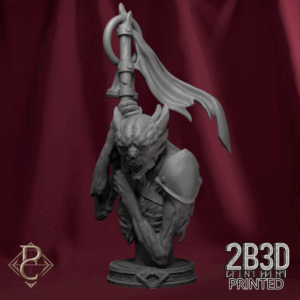 Turntable render of Custos Purgatorii Bust, divine sentinel formed from sacred flame. Designed by Parasite Collectibles and 2B3D Printed.