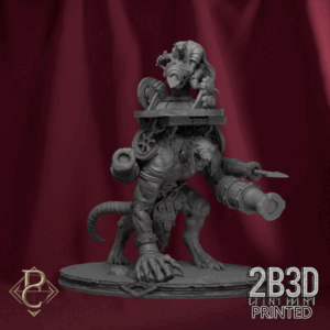 Turntable render of The Ratstroyer, a monstrous ratkin war-engine forged of alchemy and machinery. Designed by Parasite Collectibles and printed by 2B3D Printed.