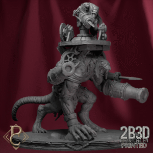 Render of The Ratstroyer complete assembly with platform, mounted ratkin operator, and large base. Designed by Parasite Collectibles and printed by 2B3D Printed.