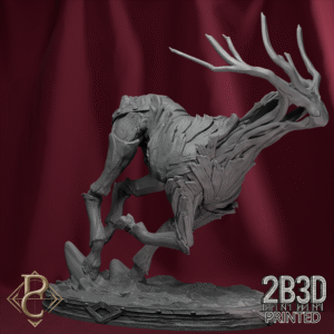 Render of The Verdant Sentinel’s enchanted deer with base, crafted by Parasite Collectibles and printed by 2B3D Printed.