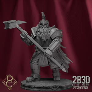 Render of Stormkeeper Torbjorn with base, dwarven hero who channels thunder to defend the sacred peaks. Created by Parasite Collectibles and 2B3D Printed.