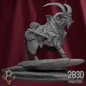 Render of the armored goat mount with base, companion of Stormkeeper Torbjorn. Created by Parasite Collectibles and 2B3D Printed.