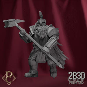 Render of Stormkeeper Torbjorn without base, the dwarf forged in thunder guarding the sacred mountain beacon. Designed by Parasite Collectibles and 2B3D Printed.