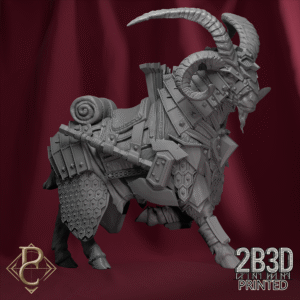 Render of Stormkeeper Torbjorn’s armored goat without base, designed by Parasite Collectibles and 2B3D Printed.