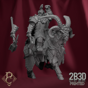 Render of Stormkeeper Torbjorn mounted on goat without base, storm-forged guardian of the dwarves. Designed by Parasite Collectibles and printed by 2B3D Printed.
