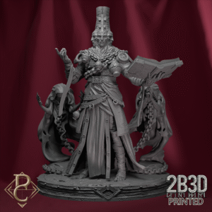 Render of High Prophet Karhardas with spectral companions on base, embodying the prophecy of the Great Remaking. Created by Parasite Collectibles and 2B3D Printed.