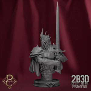Render of The Shadowed King Bust with arms and base, spectral sovereign wielding shadow-forged armor. Created by Parasite Collectibles and 2B3D Printed.