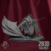 Turntable render of The Shadowed King mounted on Vel-Narash, the draconic wraith steed of screams and shadow. Designed by Parasite Collectibles and 2B3D Printed.