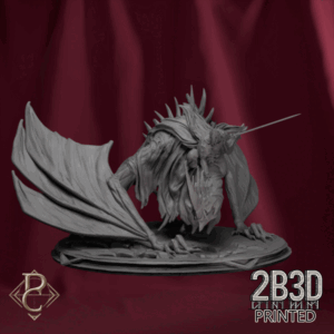 Turntable render of The Shadowed King mounted on Vel-Narash, the draconic wraith steed of screams and shadow. Designed by Parasite Collectibles and 2B3D Printed.