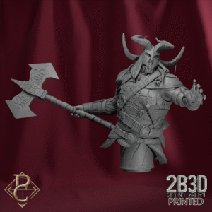 Render of Valdyr Bust with arms and no base, celestial warrior of flame and thunder. Designed by Parasite Collectibles and printed by 2B3D Printed.
