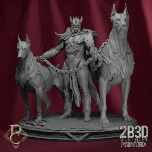Render of Warden Blackhelm and his hounds with base, masters of the Ironfang depths. Created by Parasite Collectibles and 2B3D Printed.