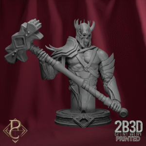 Render of Warden Blackhelm Bust with arms and base, master of Ironfang Bastion. Created by Parasite Collectibles and 2B3D Printed.