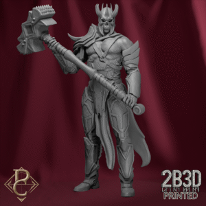 Render of Warden Blackhelm without base, iron-clad guardian of the Bastion. Designed by Parasite Collectibles and 2B3D Printed.