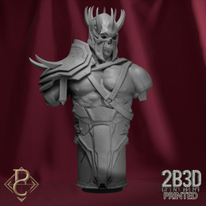 Render of Warden Blackhelm Bust without base, bearer of the Helm of Thorns. Designed by Parasite Collectibles and 2B3D Printed.