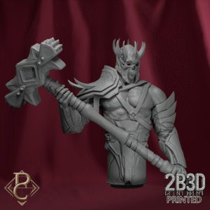 Render of Warden Blackhelm Bust with arms and no base, eternal warden forged by the Bastion’s law. Designed by Parasite Collectibles and 2B3D Printed.