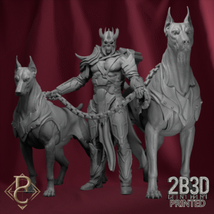 Render of Warden Blackhelm and his hounds without base, guardians of the Bastion’s darkness. Designed by Parasite Collectibles and 2B3D Printed.