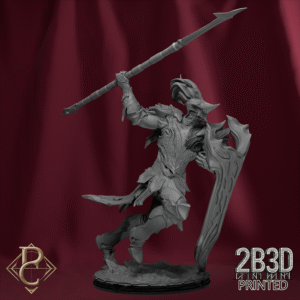 Render of Riteris Spiderbrood charging with base, Shadowhelm’s silent knight. Created by Parasite Collectibles and 2B3D Printed.