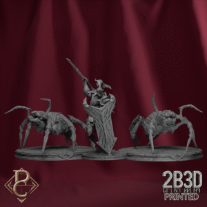 Render of Riteris Spiderbrood charging with bonded spiders on base. Created by Parasite Collectibles and printed by 2B3D Printed.