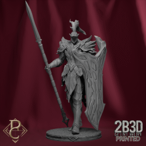 Render of Riteris Spiderbrood standing with base, knight of the Spider Cathedral. Created by Parasite Collectibles and 2B3D Printed.