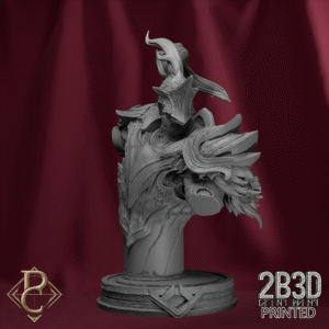 Render of Riteris Spiderbrood Bust with base, half-man half-spider guardian of Shadowhelm. Created by Parasite Collectibles and printed by 2B3D Printed.