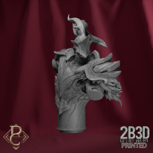 Render of Riteris Spiderbrood Bust without base, knight and vessel of the Webmother’s will. Designed by Parasite Collectibles and 2B3D Printed.
