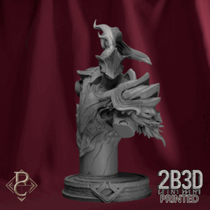 Turntable render of Riteris Spiderbrood Bust, knight of Shadowhelm and servant of the Webmother. Designed by Parasite Collectibles and 2B3D Printed.